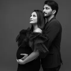 A classic black and white couple's portrait, full of hope and anticipation as they look towards their future.