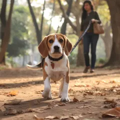 This curious Beagle puppy is confidently leading the way on his morning walk. We tailor the pace and distance to suit each dog's energy level.