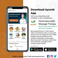 The complete Ayursh experience is on our app. Book appointments, get instant video consultations with our doctors, and schedule your at-home Ayurvedic therapies and body massages.