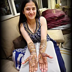Another shot of this stunning bridal design, showing the detailed artwork on both the palms and forearms. This is for the bride who wants it all.