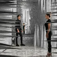 A view of the 'Palate Cleanser' installation, a transitional space designed to feel like another world. The sharp, silver cones are actually soft foam, playing with the senses and the perception of material.