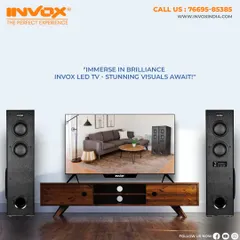 A complete home entertainment setup featuring one of my sleek LED TVs flanked by powerful tower speakers. This combination delivers both stunning visuals and immersive, room-filling audio for a brilliant experience.