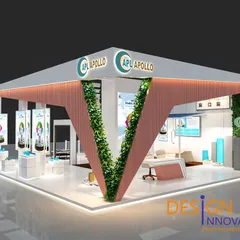 This 3D visualization shows our design for an APL Apollo exhibition booth. We used a bold, V-shaped architectural element with integrated greenery to create a dynamic and unmissable structure that captures attention and draws foot traffic in a busy exhibition hall.