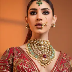 A powerful, direct gaze from this stunning bride, her makeup bold and flawless.