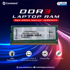 Upgrade your older laptop with our 8GB DDR3 RAM. This 1600MHz module offers a significant performance boost for everyday tasks, supports both Intel and AMD motherboards, and is backed by a 3-year warranty.