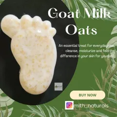 A foot-shaped Goat Milk Oats soap. This soap is an essential treat for everyday use to cleanse, moisturize, and gently exfoliate your skin with the goodness of oats.