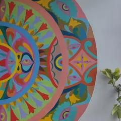 A close-up shot of the intricate patterns and vibrant colors within the eye mandala.
