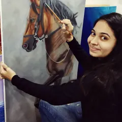 A work-in-progress shot of a commissioned horse portrait. I love capturing the strength and gentleness of animals, focusing on realistic details in the eyes and coat.