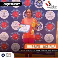 We celebrate Dhaanvi Dechamma's achievement as the finalist in the CS 7 U-14 tournament. Her consistent hard work and dedication are an inspiration to everyone at the academy.