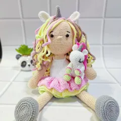 Meet my magical unicorn doll, complete with her own tiny unicorn friend. I designed this piece to be a cherished companion, crafted with soft, premium yarn and detailed with care to spark imagination and endless cuddles.