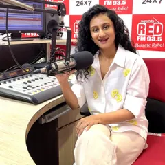 Behind the mic at Red FM Bangalore. It's always a pleasure to connect with a wider audience and debunk common myths about Indian food and nutrition.