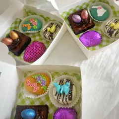 I love putting together these Easter gift boxes. Each one can be customized with a different mix of treats, like my marzipan eggs, chocolate-covered Oreos, and egg nest brownies.