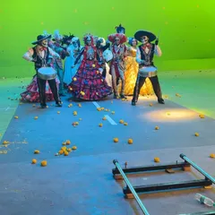 The cast in position for another shot. This project was a perfect example of themed event choreography, where the dance tells a story and enhances the visual spectacle.