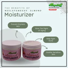 Discover the benefits of our Almond Moisturizer. It helps prevent dryness, slows the signs of aging, and can even help with acne, all while soothing sensitive skin.