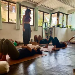 Guiding students through a restorative pose during the Sangraha Summer workshop. It was a beautiful, slow Sunday focused on finding balance and harmony in the middle of a bustling city.