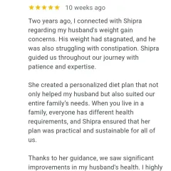 This review highlights how a personalized plan helped not just one person but suited the entire family's needs. My goal is to create practical, sustainable plans that fit into your real life.