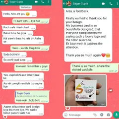The true success of a logo is how it is received. This feedback from Sagar Gupta, years after I designed his business card, shows how a well-designed logo continues to attract attention and compliments.