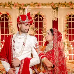A royal portrait of Rohit and Neha on their wedding day. The way they look at each other shows their deep connection, which we love to capture.