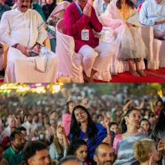 A collage of participants at Maha Shivratri, showcasing the diversity of our gathering. People of all ages and nationalities come together to experience the powerful spiritual energy.