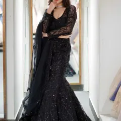 Stitched with sass and a hint of main character energy. This black sequined mermaid lehenga is designed to make you feel unstoppable.
