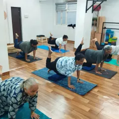 Our amazing seniors building strength and balance in a modified tabletop pose. Their dedication proves that age is just a number when it comes to wellness.