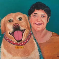 A close-up of the finished portrait, showcasing the detailed brushwork on the fur and the happy expressions that make this piece so special.