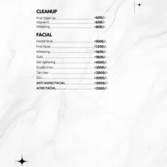 I offer a full range of facial treatments to meet your specific skin goals. This menu shows my targeted services, from deep cleanups and herbal facials to advanced anti-aging and acne treatments. We will decide what's best for your skin.