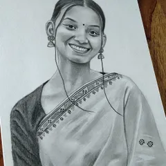 This sketch of a woman in a saree with jhumka earrings highlights my attention to traditional details and accessories.