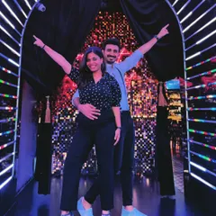 Neon lights and dance delights. This is a classic dance pose that captures our energy as choreographers and partners.