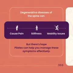 Degenerative diseases of the spine can cause pain, stiffness, and mobility issues. Our tailored Pilates programs are designed to help you manage these symptoms and improve your quality of life through mindful movement.