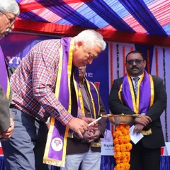 The traditional lamp lighting ceremony at our Annual Convocation, led by our esteemed Chief Guest, Mr. Rajdeep Sardesai, symbolizing the beginning of a bright future for our graduates.