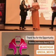 Receiving the Women Excellence Award from Ear to Hear was a proud moment. This award celebrates women making a positive impact, and I am thankful for the opportunity.