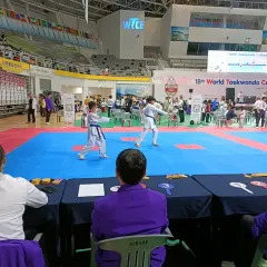 My students competing in Poomsae (forms) under the watchful eyes of international judges at the World Taekwondo Culture Expo.