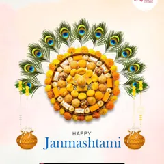 Happy Janmashtami. This beautiful platter of assorted sweets, arranged with peacock feathers, is my offering to Lord Krishna and to you.