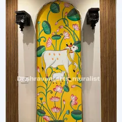 A foyer or entryway is the perfect place to make a statement. I painted this traditional Pichwai scene within an arched niche, using the architecture to frame the art and create a warm, inviting welcome.