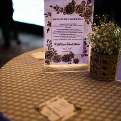 A beautifully designed signature cocktail menu for a wedding reception. We work with you to create and name drinks that reflect your personality and the theme of your event.