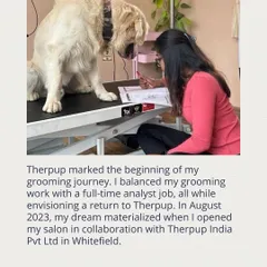 My dream became a reality in August 2023 when I opened my salon in collaboration with Therpup. It marked the start of my full-time grooming journey, and I am so proud of the space we have created for pets.