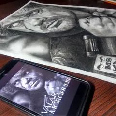 My finished charcoal drawing of Tyrion Lannister next to its inspiration. It shows how I translate a character from the screen to paper, focusing on the emotion in their expression.