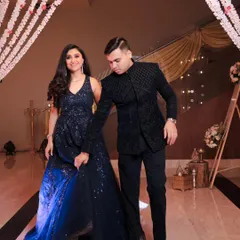 A candid, in-motion shot of Aakash and Prarthana during their engagement party. Capturing these unscripted moments of joy is a key part of our storytelling approach.