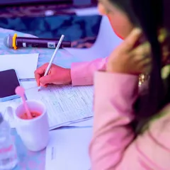 A close-up of my script and notes. Preparation is everything in the world of live events.