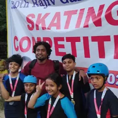 Our young skaters posing with their medals after a successful day at a skating competition. Congratulations, champs.