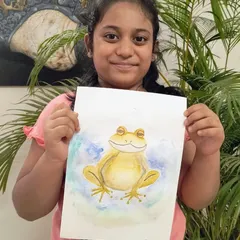 Amaira created this cheerful frog using watercolors. Her artwork is full of personality and would look fantastic on a mug or t-shirt, bringing a touch of whimsy to your day.