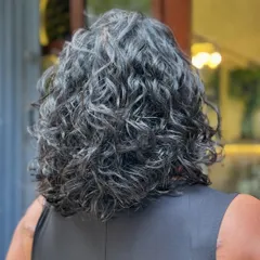 The view from the back shows how the bob is shaped to stack the curls, creating a lovely, full silhouette.
