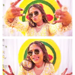 The bride showing off her fun side during the Haldi. We love it when our brides are playful and just enjoy their day to the fullest.
