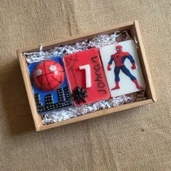 A first birthday is a big deal. I created this custom Spiderman-themed soap set for a young fan's party, complete with his name and age. All my kids' soaps are tear-free and made with gentle goat milk.