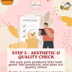 Step 3: Aesthetic and Quality Check. I only pick products that look good, feel premium, and pass my quality standards. This graphic highlights my mantra: "Pretty & purposeful."