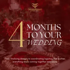 With four months to go, the vision starts becoming a reality. This is when I finalize decor designs, coordinate logistics, and bring together all the creative elements to ensure everything unfolds seamlessly on the big day.