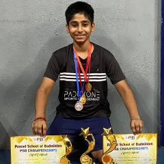 Victory tastes sweet. Our player Agastya showcasing his well-earned trophies and medals after a dominant performance in the U11 Boys Singles and Doubles categories.