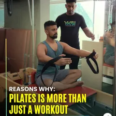 This image shows a male client working on the reformer, focusing on the core strength and control that Pilates develops. It's more than just a workout; it's a lifestyle upgrade.