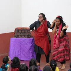 My collaborator Ramya Srinidhi and I in our element during a storytelling session at RASIKA. We believe in making every story a performance, full of expression and energy.